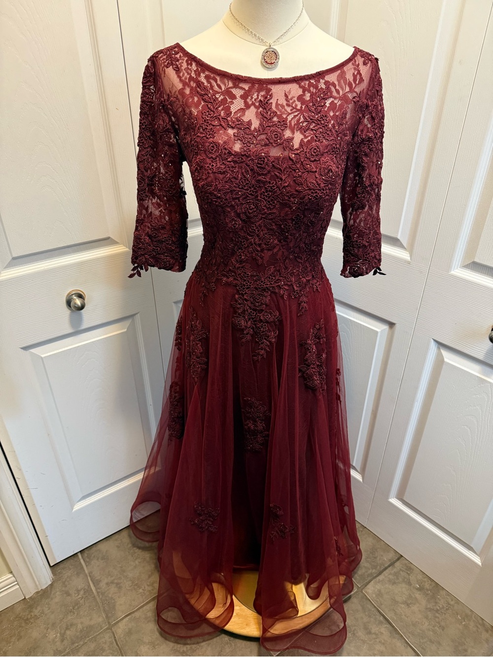La Femme Wine Lace & Tulle Dress